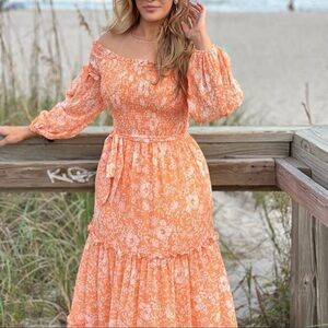 Flying Tomato Orange and White Ruffled Tiered Sundress